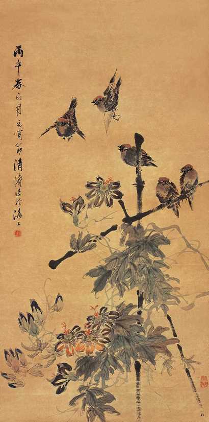 金和 丙午（1906年）作 花鸟 镜心